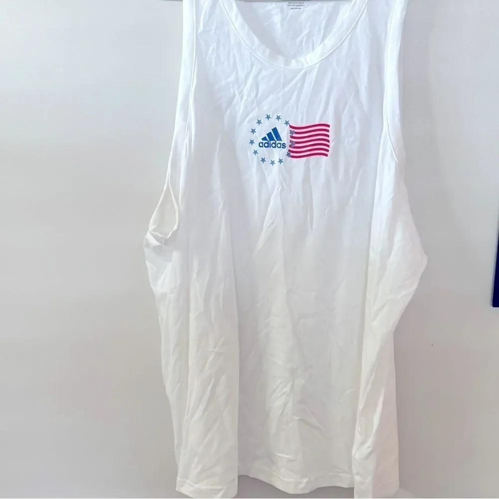 Adidas Men Sleeveless Tank Top Shirt American Flag Graphic White